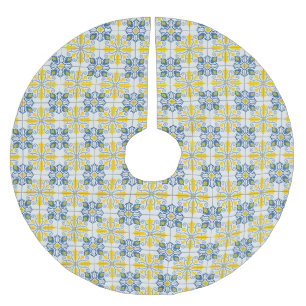 Blue and yellow pretty Portuguese tiles pattern Brushed Polyester Tree Skirt