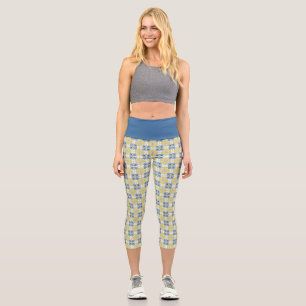 Blue and yellow pretty Portuguese tiles pattern Capri Leggings