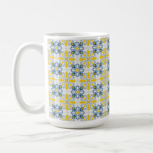 Blue and yellow pretty Portuguese tiles pattern Coffee Mug (Left)