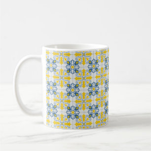 Blue and yellow pretty Portuguese tiles pattern Coffee Mug