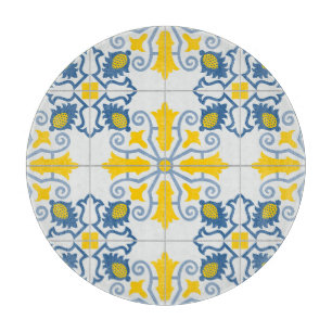 Blue and yellow pretty Portuguese tiles pattern Cutting Board