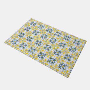 Blue and yellow pretty Portuguese tiles pattern Doormat