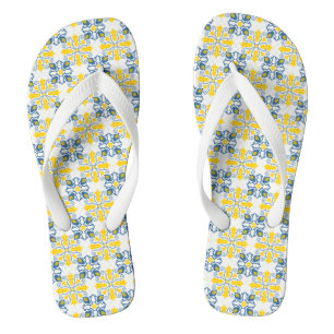 Blue and yellow pretty Portuguese tiles pattern Flip Flops