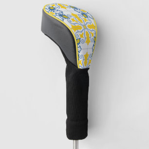 Blue and yellow pretty Portuguese tiles pattern Golf Head Cover