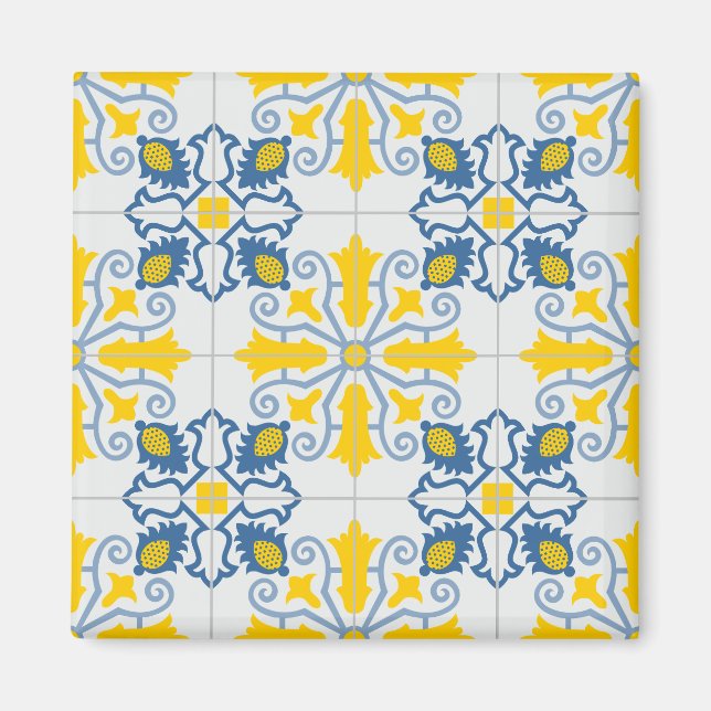 Blue and yellow pretty Portuguese tiles pattern Magnet (Front)