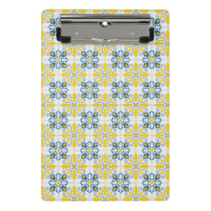 Blue and yellow pretty Portuguese tiles pattern Mini Clipboard