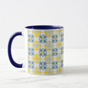 Blue and yellow pretty Portuguese tiles pattern Mug