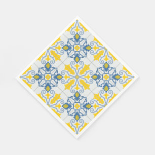 Blue and yellow pretty Portuguese tiles pattern Napkin