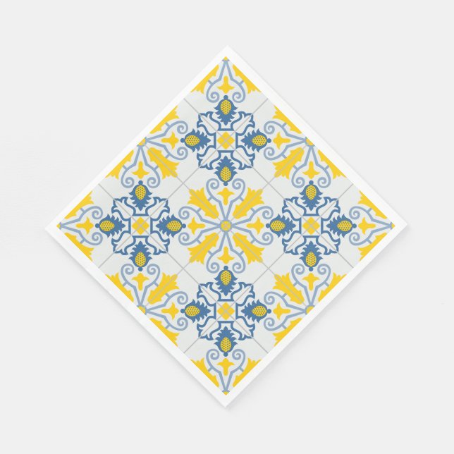 Blue and yellow pretty Portuguese tiles pattern Napkin (Corner)