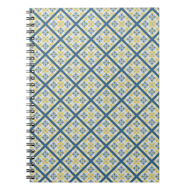 Blue and yellow pretty Portuguese tiles pattern Notebook (Front)