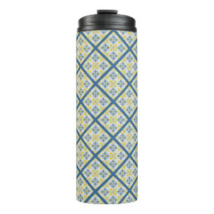 Blue and yellow pretty Portuguese tiles pattern Thermal Tumbler
