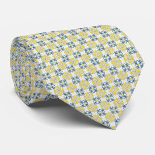 Blue and yellow pretty Portuguese tiles pattern Tie