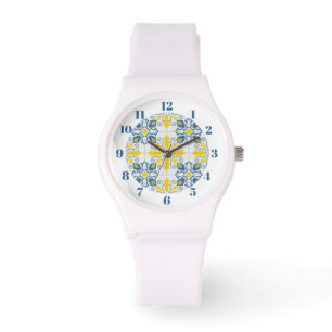 Blue and yellow pretty Portuguese tiles pattern Watch