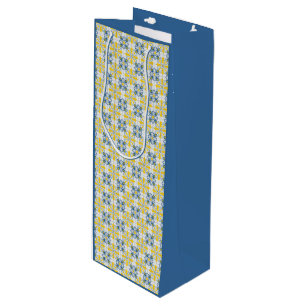 Blue and yellow pretty Portuguese tiles pattern Wine Gift Bag