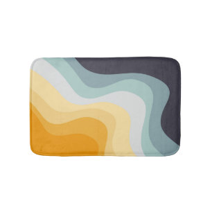 Blue and yellow retro style waves bath mat