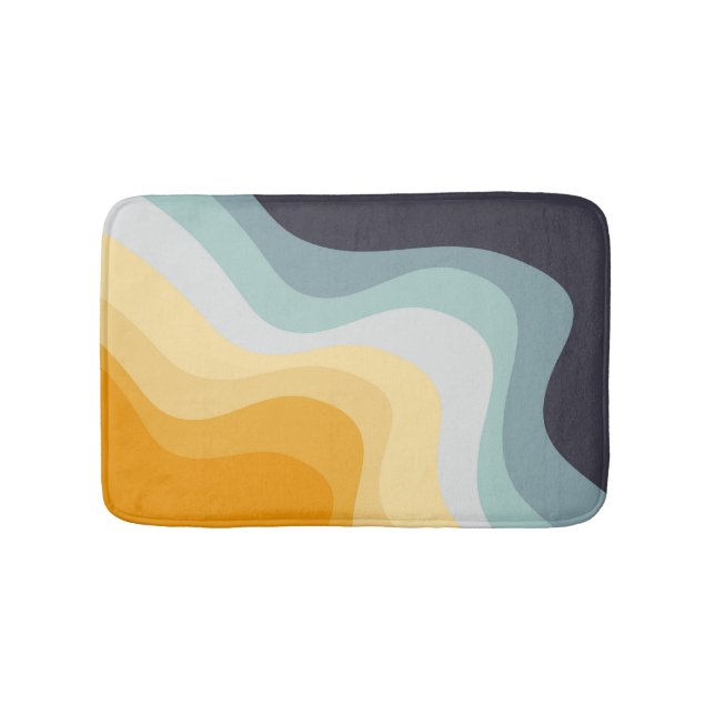 Blue and yellow retro style waves bath mat (Front)