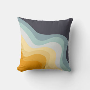 Blue and yellow retro style waves cushion