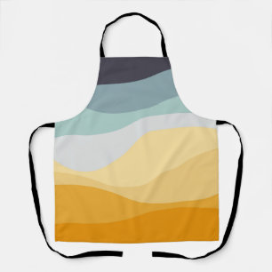 Blue and yellow retro style wavy ocean apron