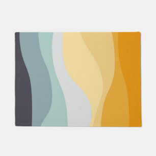 Blue and yellow retro style wavy ocean doormat