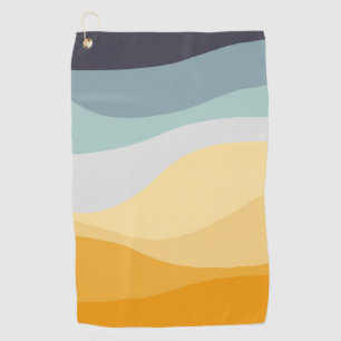 Blue and yellow retro style wavy ocean golf towel