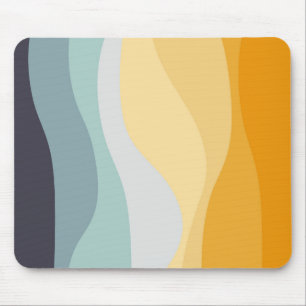 Blue and yellow retro style wavy ocean mouse mat