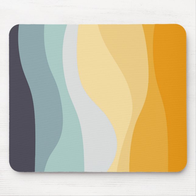 Blue and yellow retro style wavy ocean mouse mat (Front)