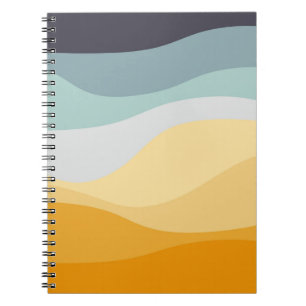 Blue and yellow retro style wavy ocean notebook