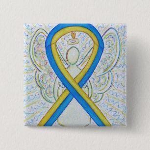 Blue and Yellow Ribbon Awareness Angel Pin