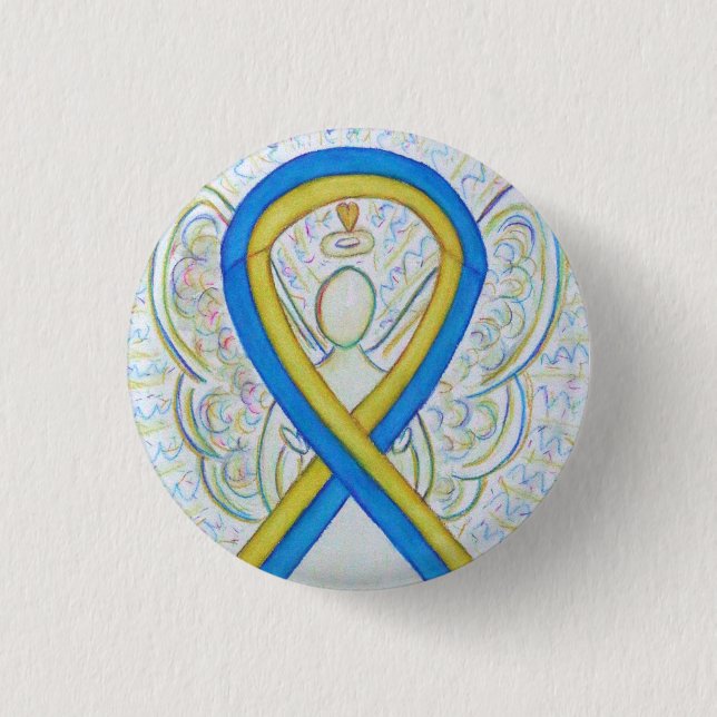 Blue and Yellow Ribbon Awareness Angel Pins (Front)