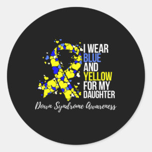 Blue And Yellow Ribbon Down Syndrome Awareness Classic Round Sticker
