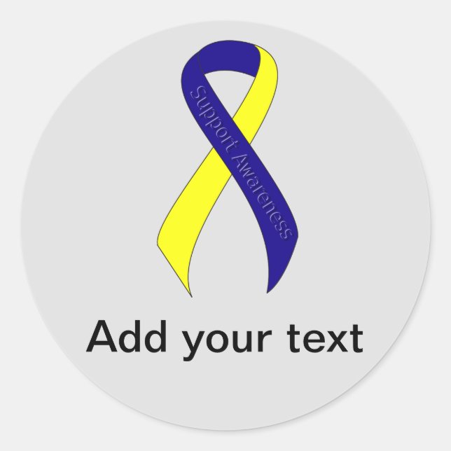 Blue and Yellow Ribbon Support Awareness Classic Round Sticker (Front)