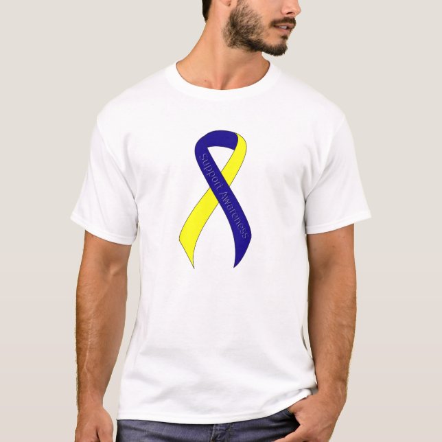 Blue and Yellow Ribbon Support Awareness T-Shirt (Front)