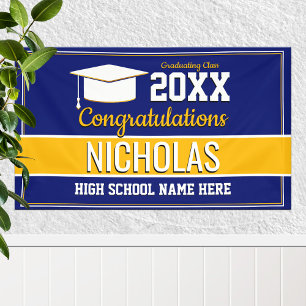 Blue and Yellow School Colours Graduation Banner