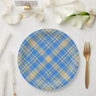 Blue and Yellow Scottish Tartan Plaid Paper Plate