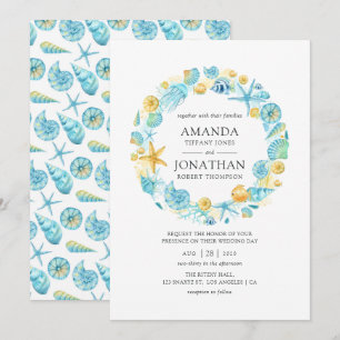 Blue and Yellow Sea Life Wedding Invitation