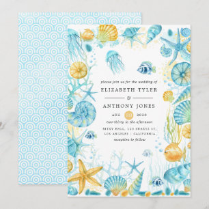 Blue and Yellow Sea Life Wedding Invitation