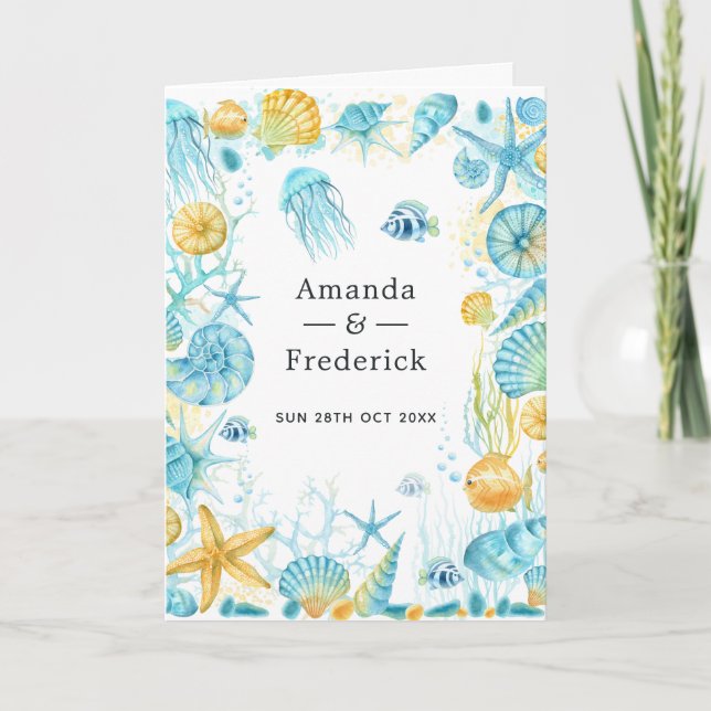 Blue and Yellow Sea Life Wedding Programme (Front)