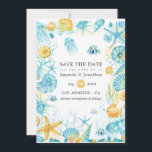 Blue and Yellow Sea Life Wedding Save The Date<br><div class="desc">Watercolor ocean creatures themed wedding save the date card customisable to your event specifics.</div>