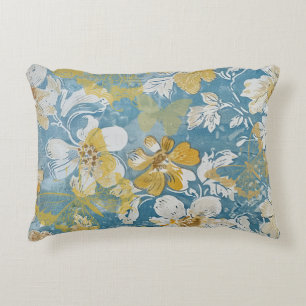 Blue and Yellow Shabby Cottage Butterfly  Decorative Cushion