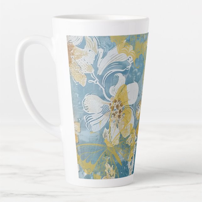 Blue and Yellow Shabby Cottage Butterfly  Latte Mug (Left)