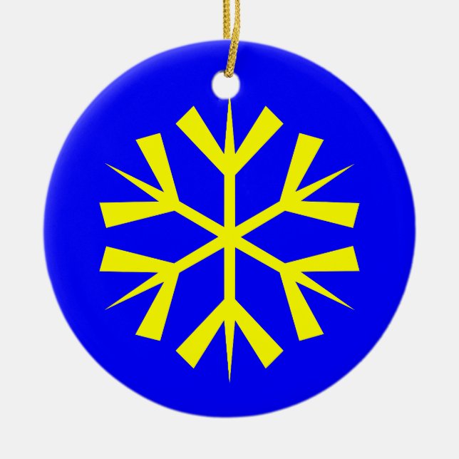 Blue and Yellow Snowflake Ceramic Tree Decoration (Front)