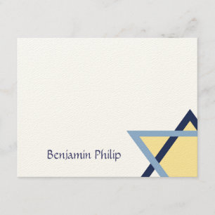 Blue and Yellow Star Bar Mitzvah Thank You Card