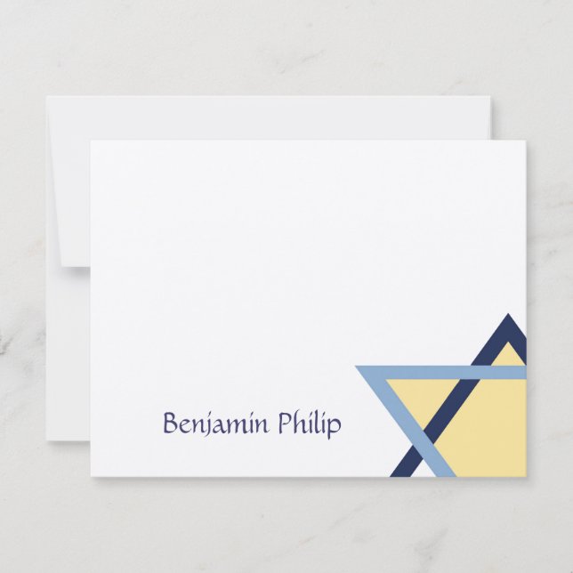 Blue and Yellow Star Bar Mitzvah Thank You Card (Front)