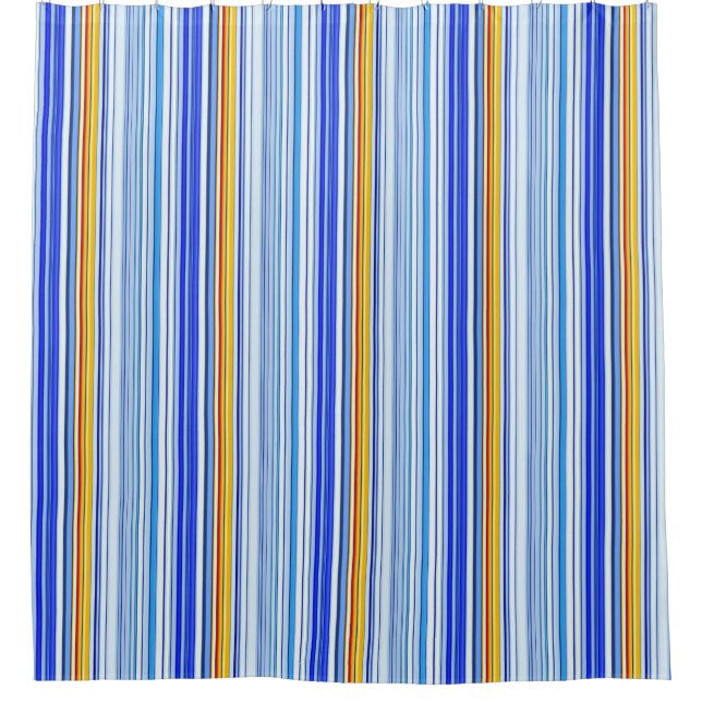 Blue and Yellow Stripe Shower Curtain (Front)
