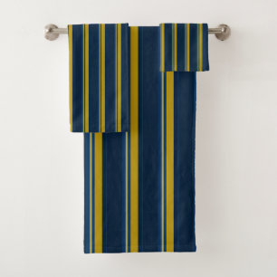 Blue and yellow stripes bath towel set