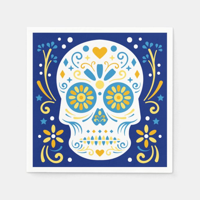 Blue and Yellow Sugar Skull Napkin (Front)