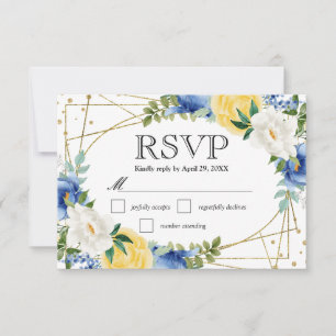 Blue and Yellow Summer Flowers Wedding RSVP Card