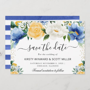 Blue and Yellow Summer Flowers Wedding Save The Date