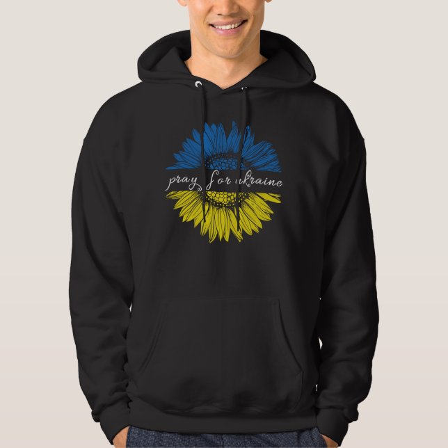 Blue and yellow sunflower Pray for Ukraine Hoodie (Front)