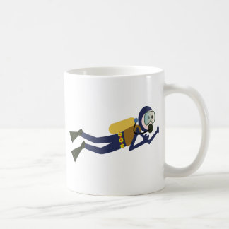 Blue and Yellow Swimming Cartoon Scuba Diver Coffee Mug